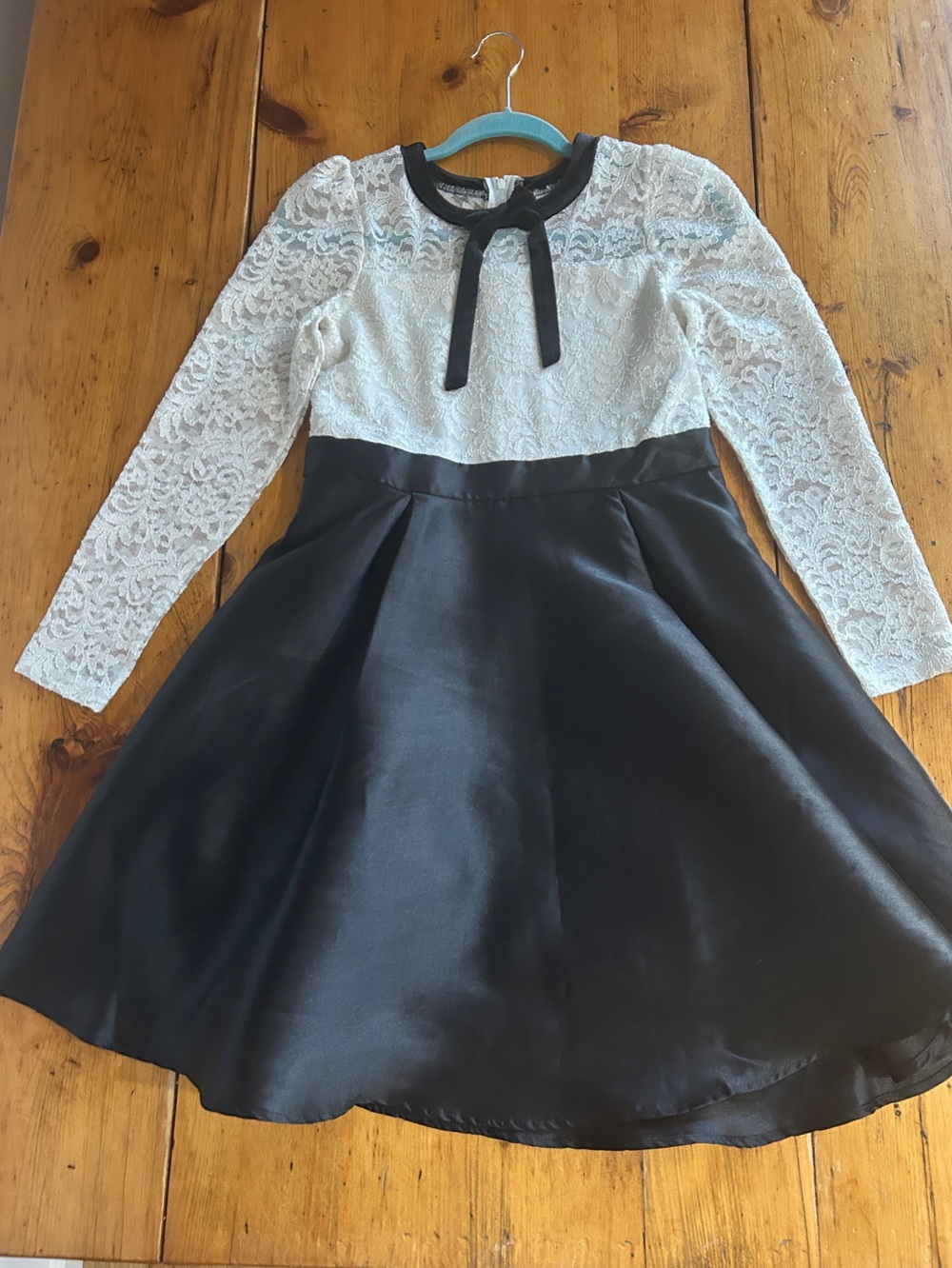 Love Nickie Lew Girls' Black & White Lace Formal Dress with Bow size 16